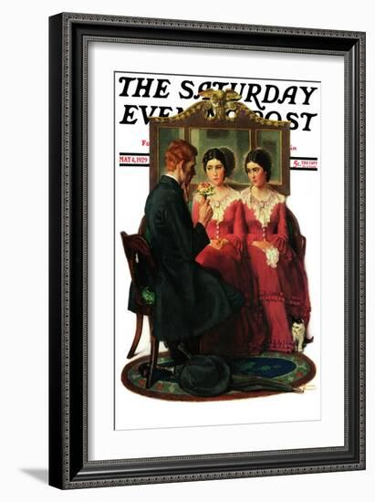 "Man Courting Two Sisters" Saturday Evening Post Cover, May 4,1929-Norman Rockwell-Framed Giclee Print