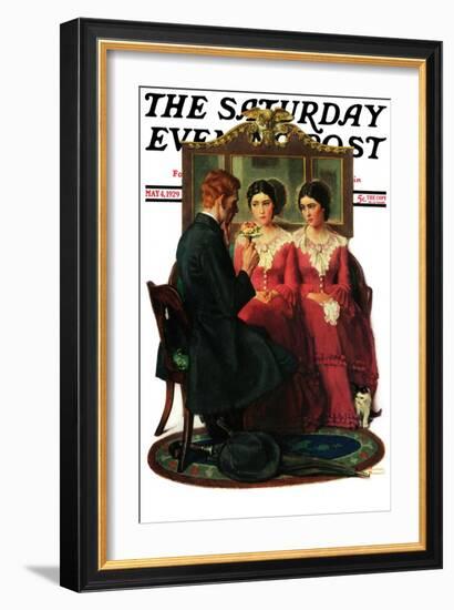 "Man Courting Two Sisters" Saturday Evening Post Cover, May 4,1929-Norman Rockwell-Framed Giclee Print