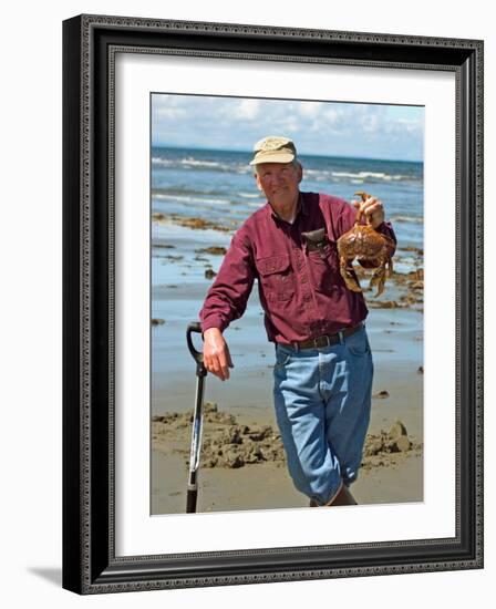 Man Crabbing and Digging for Razor Clams in Sand, Queen Charlotte Islands, Canada-Savanah Stewart-Framed Photographic Print