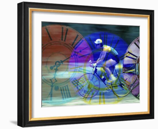 Man Cycling with Clocks Superimposed-null-Framed Photographic Print