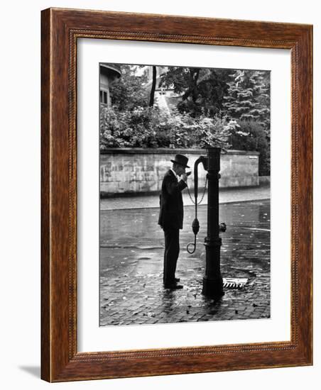 Man Drinking Water at Well Pump-Alfred Eisenstaedt-Framed Photographic Print