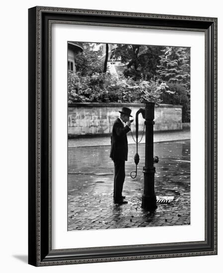 Man Drinking Water at Well Pump-Alfred Eisenstaedt-Framed Photographic Print