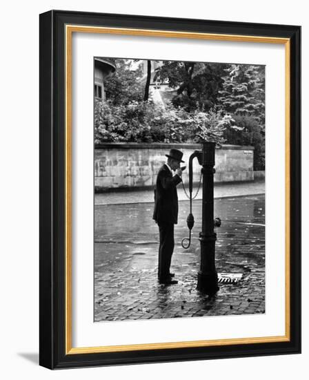 Man Drinking Water at Well Pump-Alfred Eisenstaedt-Framed Photographic Print