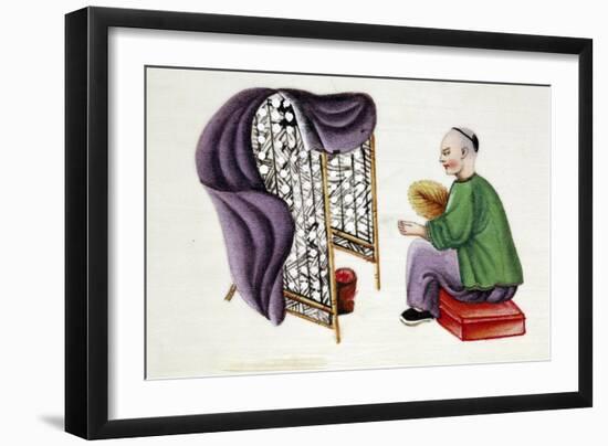 Man Drying Silkworm Cocoons, 19th Century-null-Framed Giclee Print