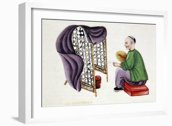 Man Drying Silkworm Cocoons, 19th Century-null-Framed Giclee Print