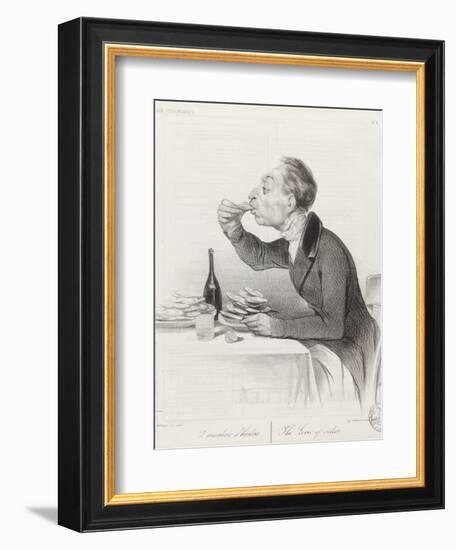 Man Eating Oysters and Wine-Honore Daumier-Framed Giclee Print