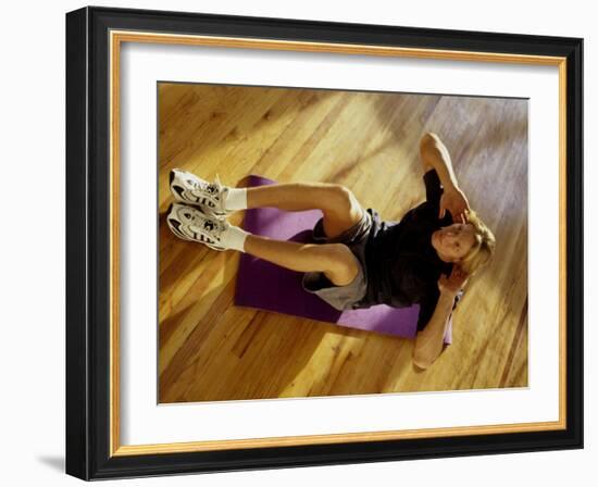 Man Engaged in Sit Up Exercise in Gym, New York, New York, USA-Chris Trotman-Framed Photographic Print