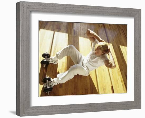 Man Engaged in Sit Up Exercise in Gym, New York, New York, USA-Chris Trotman-Framed Photographic Print