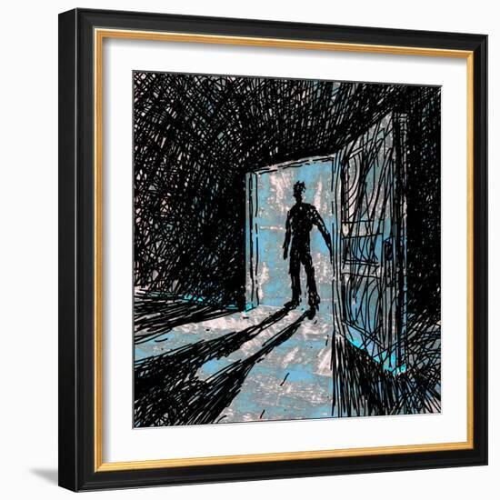 Man Enters into Dark Room-JoeBakal-Framed Art Print