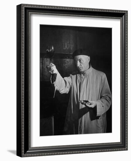 Man Examining the Clearness of the Wine and Decides it Will Be a Good Year-null-Framed Photographic Print