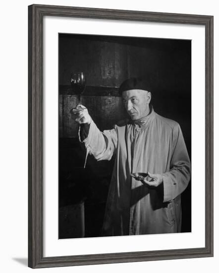 Man Examining the Clearness of the Wine and Decides it Will Be a Good Year-null-Framed Photographic Print