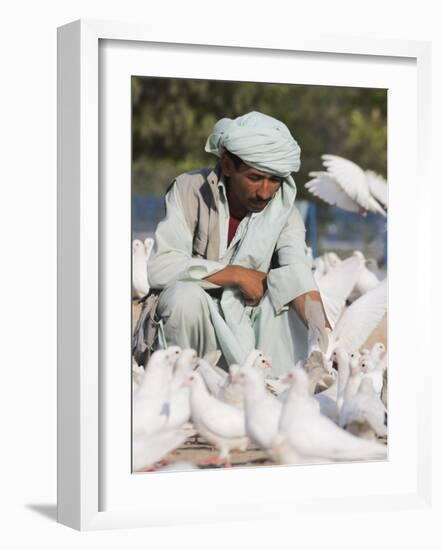 Man Feeding the Famous White Pigeons, Mazar-I-Sharif, Afghanistan-Jane Sweeney-Framed Photographic Print