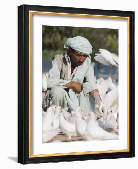 Man Feeding the Famous White Pigeons, Mazar-I-Sharif, Afghanistan-Jane Sweeney-Framed Photographic Print