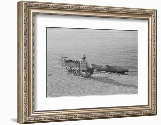 Man Fishing Along Ohio River, Louisville, Kentucky, 1940 (b/w photo)-Marion Post Wolcott-Framed Photographic Print