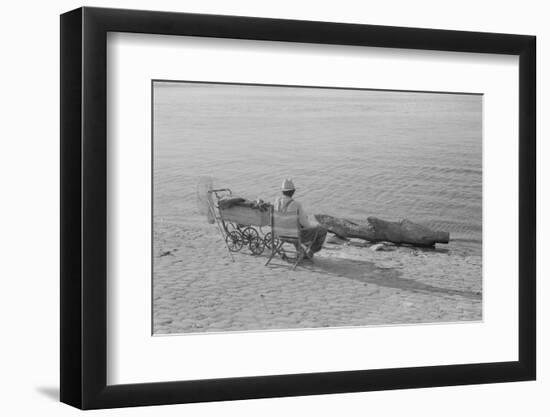 Man Fishing Along Ohio River, Louisville, Kentucky, 1940 (b/w photo)-Marion Post Wolcott-Framed Photographic Print