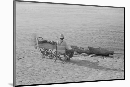 Man Fishing Along Ohio River, Louisville, Kentucky, 1940 (b/w photo)-Marion Post Wolcott-Mounted Photographic Print