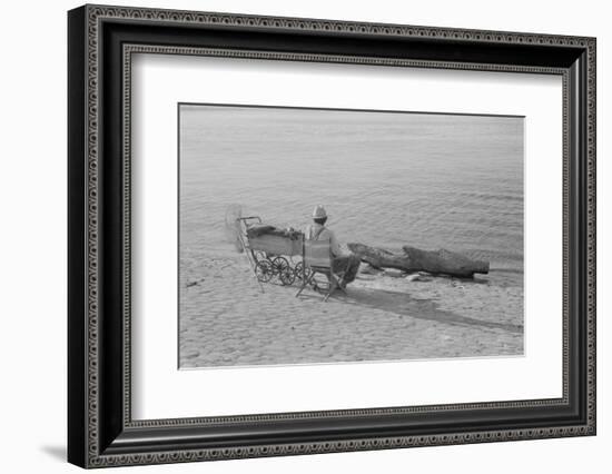 Man Fishing Along Ohio River, Louisville, Kentucky, 1940 (b/w photo)-Marion Post Wolcott-Framed Photographic Print