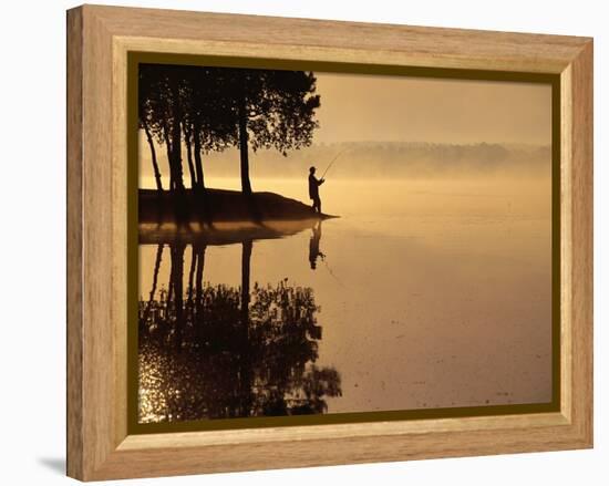 Man Fishing at Lake-Peter Beck-Framed Premier Image Canvas