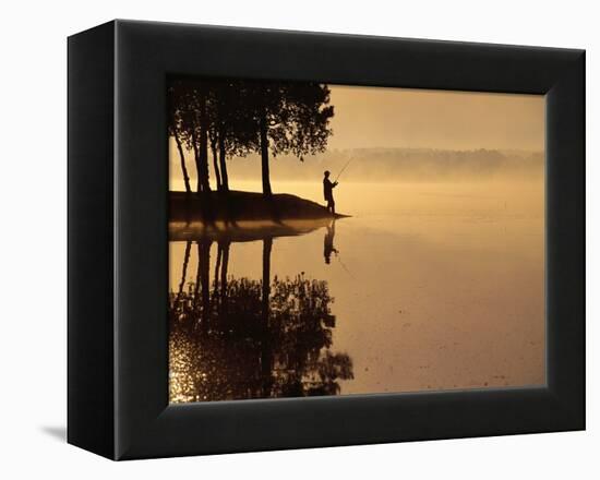 Man Fishing at Lake-Peter Beck-Framed Premier Image Canvas