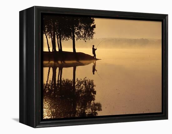 Man Fishing at Lake-Peter Beck-Framed Premier Image Canvas