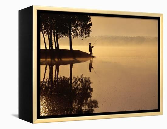 Man Fishing at Lake-Peter Beck-Framed Premier Image Canvas