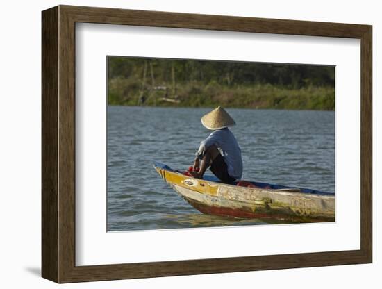 Man fishing from boat on Thu Bon River, Hoi An, Vietnam-David Wall-Framed Photographic Print