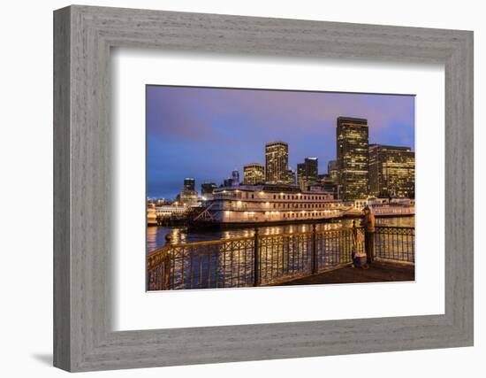 Man Fishing from Pier at Dawn in San Francisco, California, Usa-Chuck Haney-Framed Photographic Print