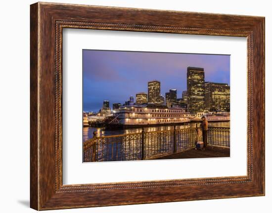 Man Fishing from Pier at Dawn in San Francisco, California, Usa-Chuck Haney-Framed Photographic Print