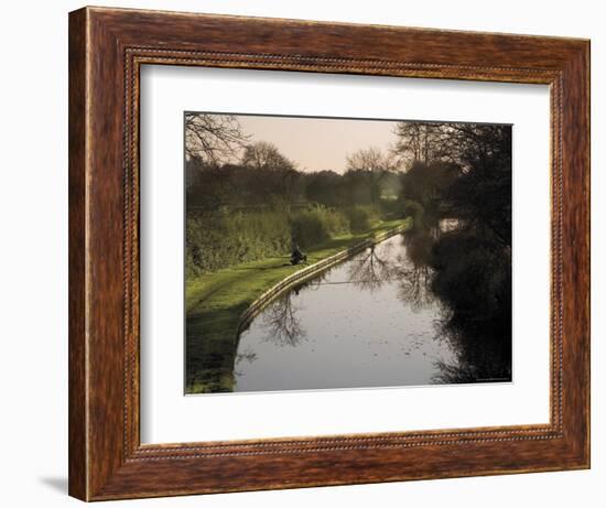 Man Fishing from the Towpath, Worcester and Birmingham Canal, Hanbury, Midlands-David Hughes-Framed Photographic Print