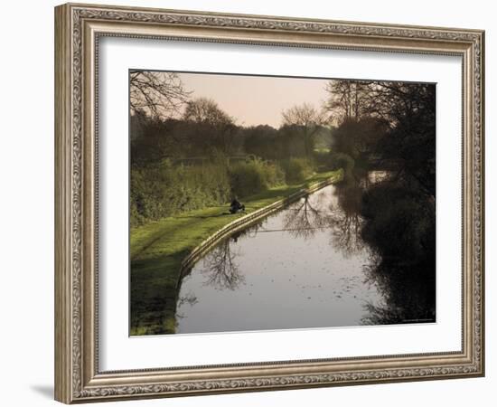 Man Fishing from the Towpath, Worcester and Birmingham Canal, Hanbury, Midlands-David Hughes-Framed Photographic Print