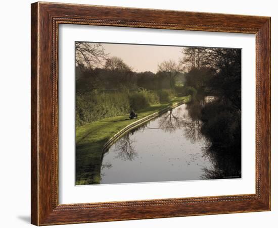 Man Fishing from the Towpath, Worcester and Birmingham Canal, Hanbury, Midlands-David Hughes-Framed Photographic Print