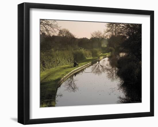 Man Fishing from the Towpath, Worcester and Birmingham Canal, Hanbury, Midlands-David Hughes-Framed Photographic Print