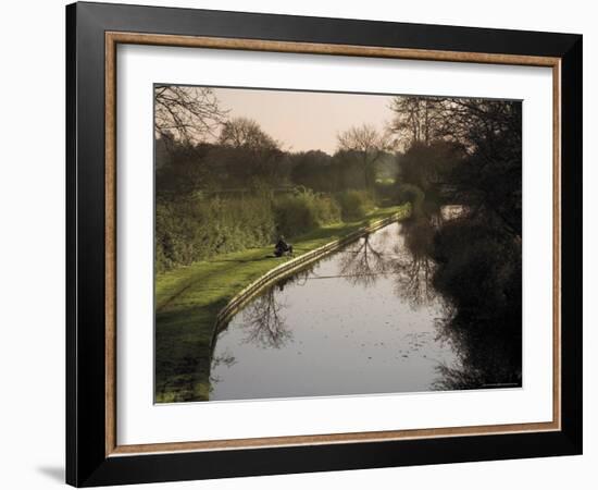 Man Fishing from the Towpath, Worcester and Birmingham Canal, Hanbury, Midlands-David Hughes-Framed Photographic Print