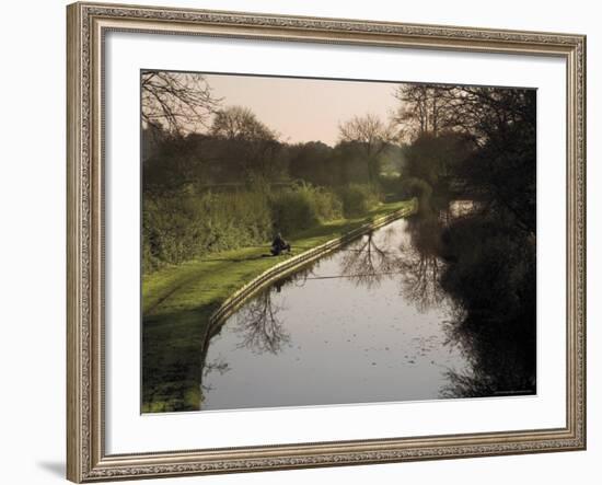 Man Fishing from the Towpath, Worcester and Birmingham Canal, Hanbury, Midlands-David Hughes-Framed Photographic Print