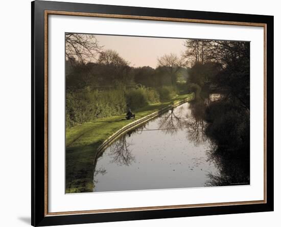 Man Fishing from the Towpath, Worcester and Birmingham Canal, Hanbury, Midlands-David Hughes-Framed Photographic Print
