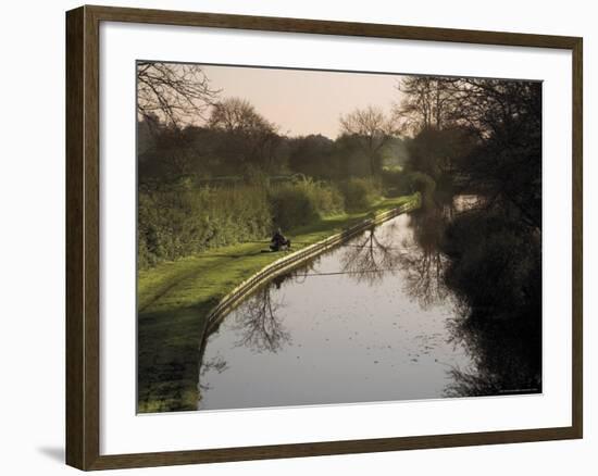 Man Fishing from the Towpath, Worcester and Birmingham Canal, Hanbury, Midlands-David Hughes-Framed Photographic Print