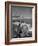 Man Fishing Off Montauk Point. Montauk Lighthouse Visible in Background-Alfred Eisenstaedt-Framed Photographic Print