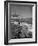 Man Fishing Off Montauk Point. Montauk Lighthouse Visible in Background-Alfred Eisenstaedt-Framed Photographic Print