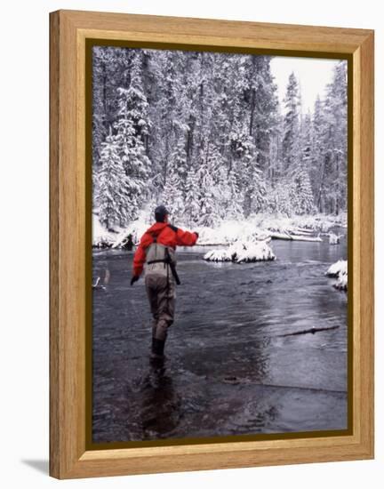 Man Fly Fishing in Fall River, Oregon, USA-Janell Davidson-Framed Premier Image Canvas