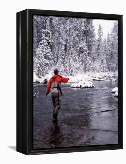 Man Fly Fishing in Fall River, Oregon, USA-Janell Davidson-Framed Premier Image Canvas