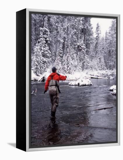 Man Fly Fishing in Fall River, Oregon, USA-Janell Davidson-Framed Premier Image Canvas