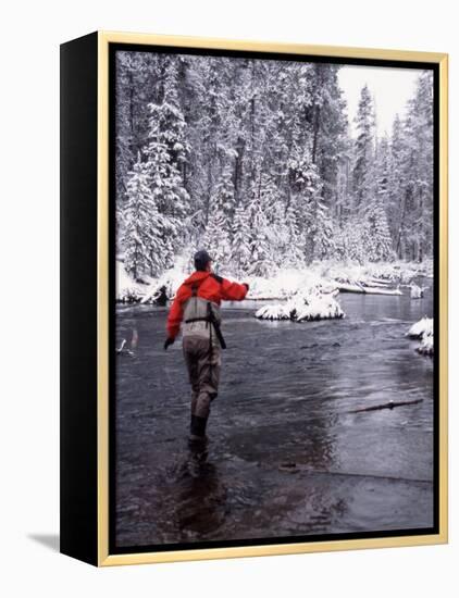 Man Fly Fishing in Fall River, Oregon, USA-Janell Davidson-Framed Premier Image Canvas