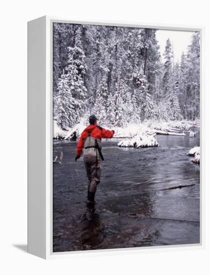 Man Fly Fishing in Fall River, Oregon, USA-Janell Davidson-Framed Premier Image Canvas