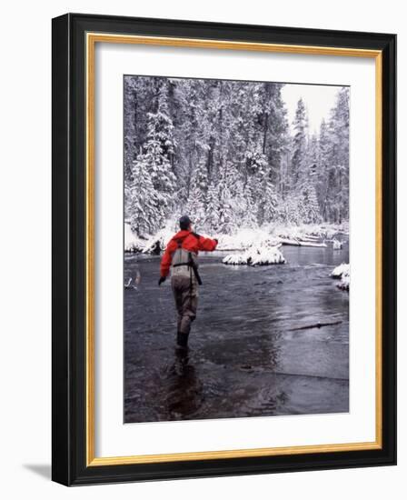 Man Fly Fishing in Fall River, Oregon, USA-Janell Davidson-Framed Photographic Print