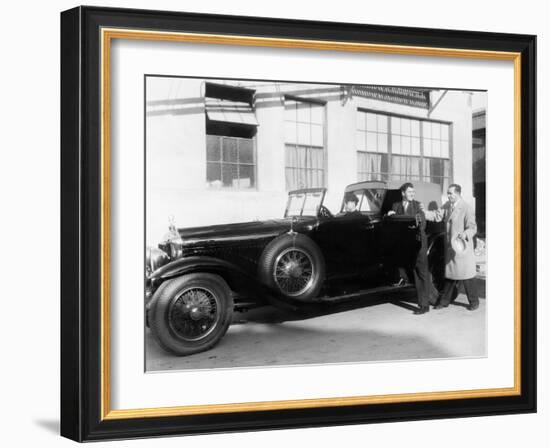 Man Getting into Car with Chauffer-null-Framed Photo