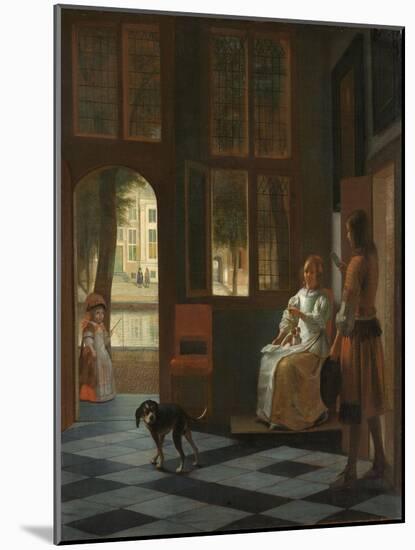 Man Handing a Letter to a Woman in the Entrance Hall of a House, 1670-Pieter de Hooch-Mounted Giclee Print