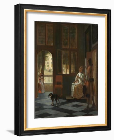 Man Handing a Letter to a Woman in the Entrance Hall of a House, 1670-Pieter de Hooch-Framed Giclee Print