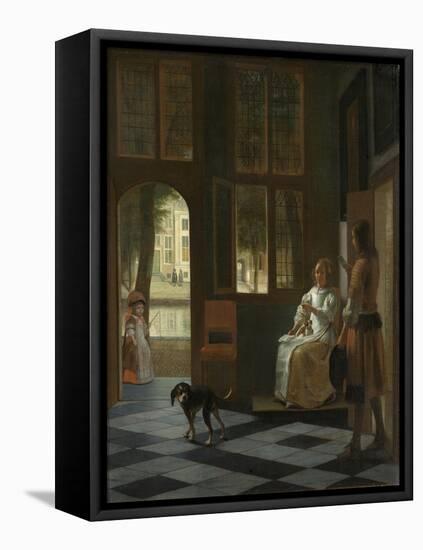 Man Handing a Letter to a Woman-Pieter de Hooch-Framed Stretched Canvas