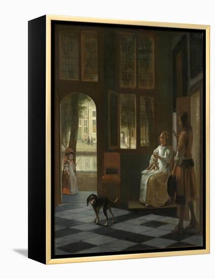 Man Handing a Letter to a Woman-Pieter de Hooch-Framed Stretched Canvas