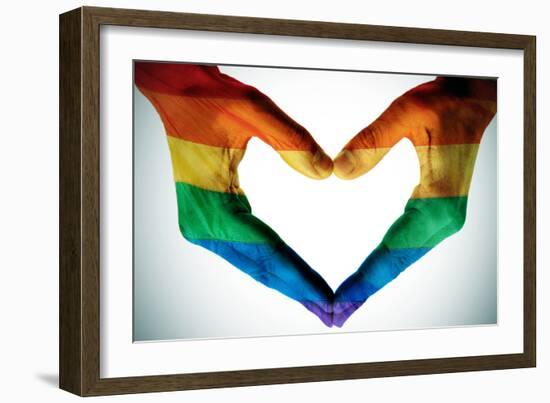 Man Hands Painted As The Rainbow Flag Forming A Heart, Symbolizing Gay Love-nito-Framed Art Print